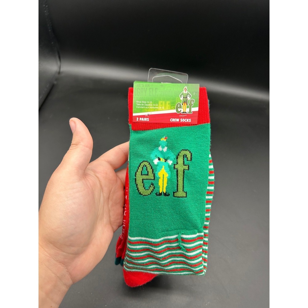 Elf Movie Buddy The Elf Christmas Crew Socks 2 Pair Pack Mens Shoe Size 6-12 NEW